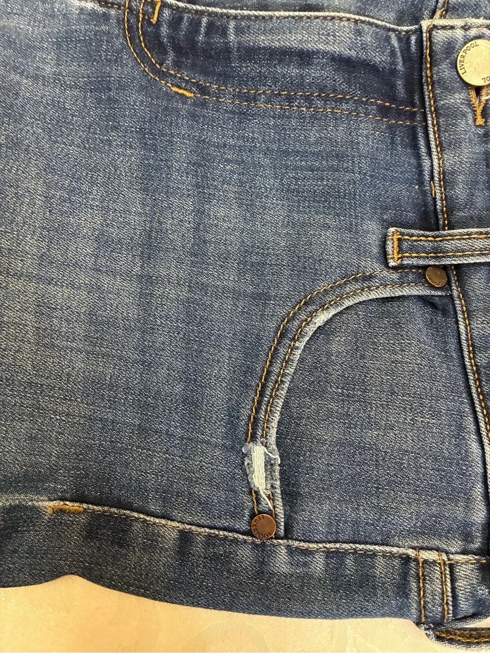 Women's Liverpool Straight Leg Blue Jeans, Petite 8/29, Girlfriend Style